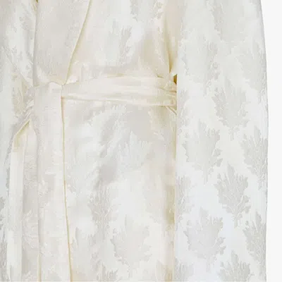 Fendi Silk Blazer With Belted Waist And Jacquard Pattern In White