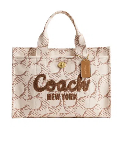 Coach Cargo Tote Bag 26 With Signature Canvas In Nude