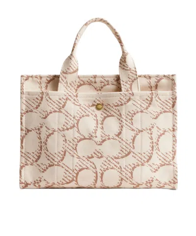 Coach Cargo Tote Bag 26 With Signature Canvas In Nude