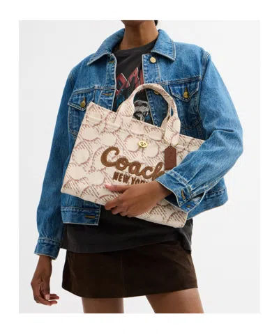 Coach Cargo Tote Bag 26 With Signature Canvas In Nude