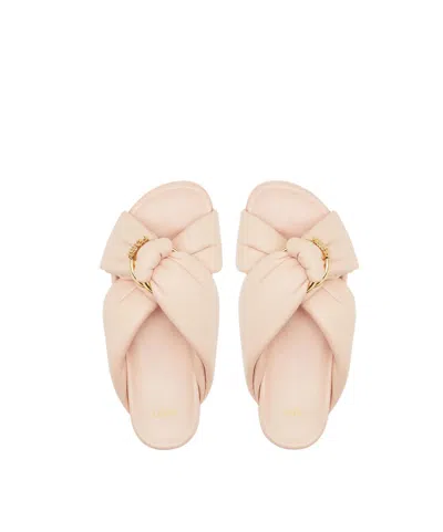 Fendi Pink Nappa Leather Feel Slippers In Lightrose