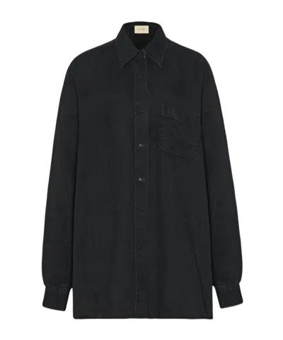 The Row Nesson Linen Long Shirt In Black