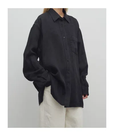 The Row Nesson Linen Long Shirt In Black