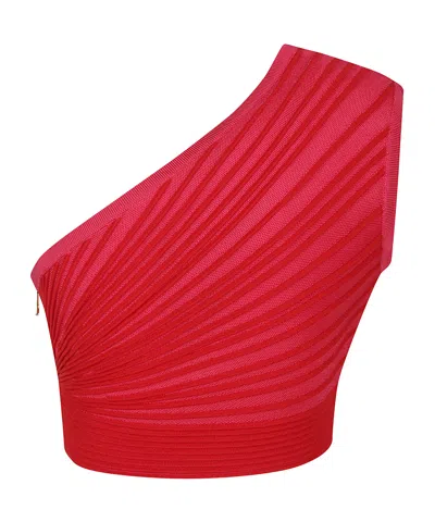 Balmain One-shoulder Ruched Cropped Top In Red