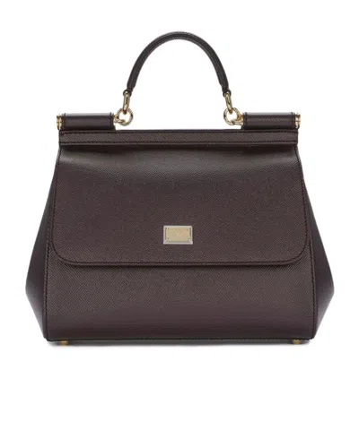 Dolce & Gabbana Small Sicily Tote Bag In Brown