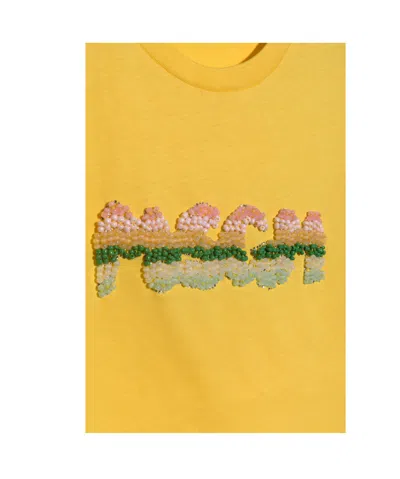 Msgm Beaded-logo T-shirt In Yellow