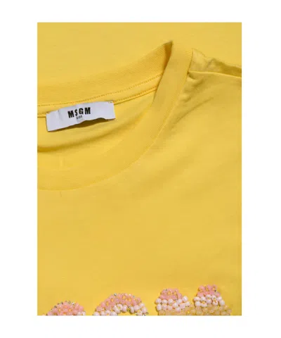 Msgm Beaded-logo T-shirt In Yellow