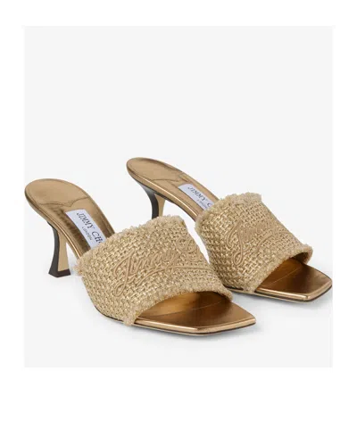 Jimmy Choo Alexia 70 Woven Lurex Mules In Nude