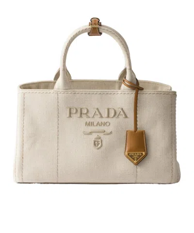 Prada Large Linen Blend Handbag In Nude