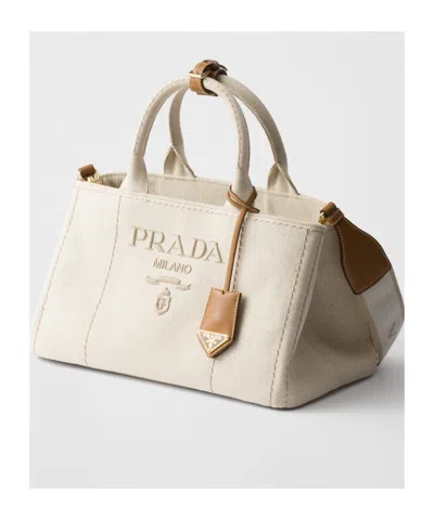Prada Large Linen Blend Handbag In Nude