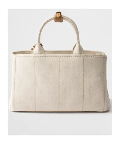 Prada Large Linen Blend Handbag In Nude