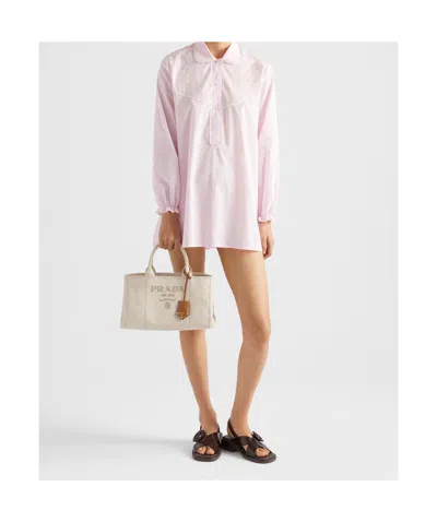 Prada Large Linen Blend Handbag In Nude