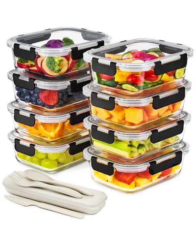 Sorbus Set Of 8 Glass Meal Rectangle Prep Containers With Airtight Lids