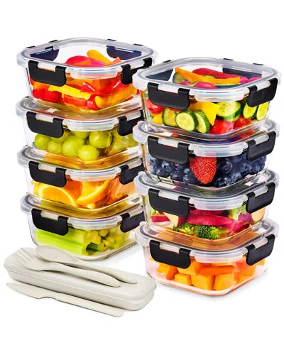 Sorbus Set Of 8 Glass Square Meal Prep Containers With Airtight Lids