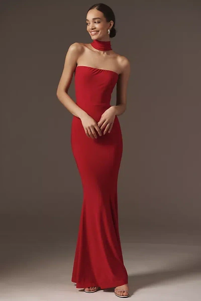 Norma Kamali Turtleneck Strapless Fishtail Gown In Tiger Red