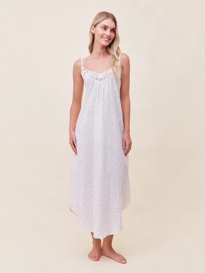 Papinelle Swiss Dot Lace Trim Cotton Nightgown In Strawberry Ice Ditsy