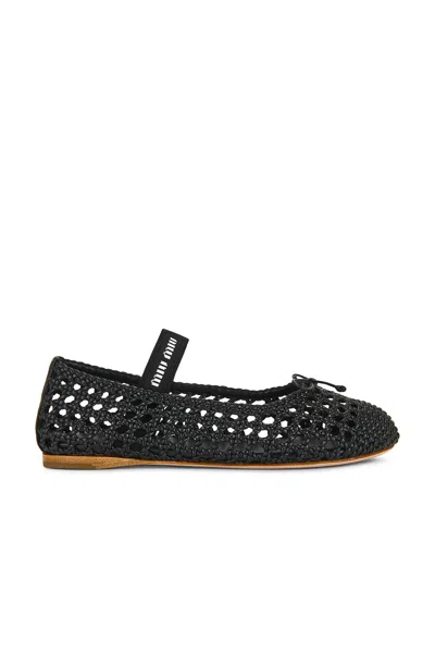 Miu Miu Mesh Fabric Ballet Flat In Black
