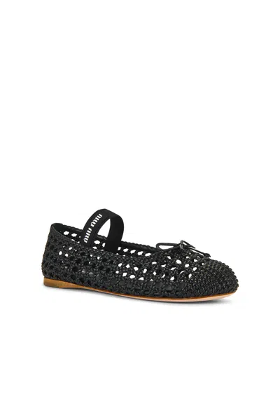 Miu Miu Mesh Fabric Ballet Flat In Black