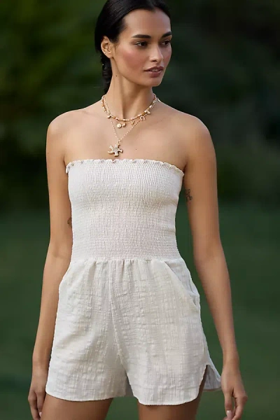 Peixoto Torey Strapless Smocked Romper In Beige