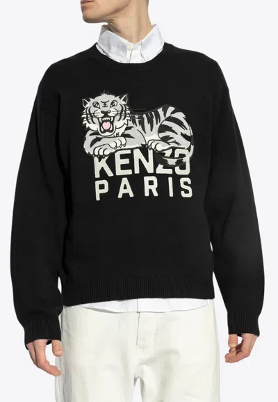 Kenzo Logo-printed Crewneck Sweater In Black