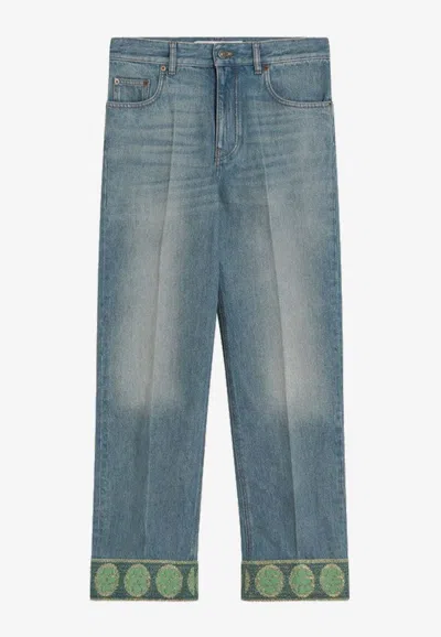 Valentino Garavani Straight-leg Jeans With Decorative Cuffs In Black