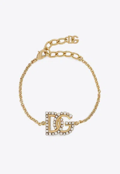 Dolce & Gabbana Dg Logo Fine Link Bracelet In Gold