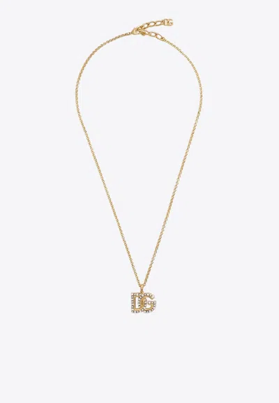 Dolce & Gabbana Fine Link Necklace With Rhinestone-detailed Dg Logo In Gold