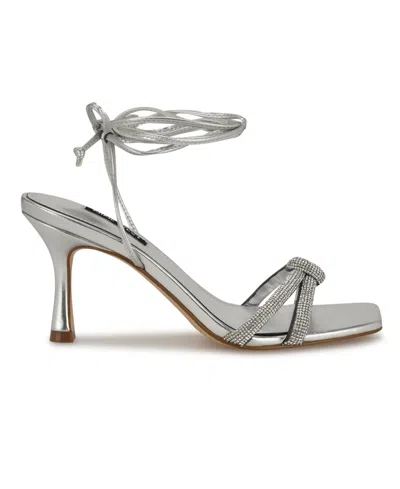 Nine West Women's Raqchel Embellished Lace Up Dress Sandals In Silver