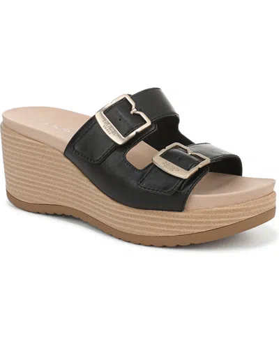 Dr. Scholl's Women's Cali Breeze Slide Wedge Sandals In Black Faux Leather