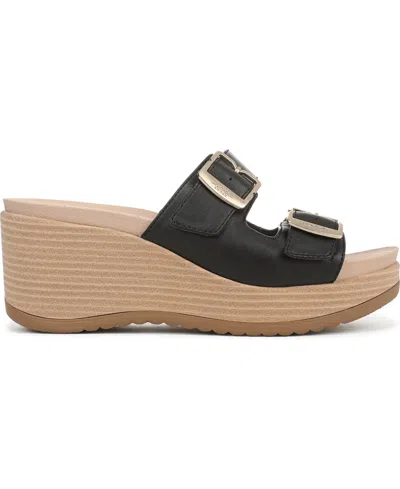Dr. Scholl's Women's Cali Breeze Slide Wedge Sandals In Black Faux Leather