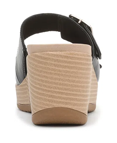 Dr. Scholl's Women's Cali Breeze Slide Wedge Sandals In Black Faux Leather
