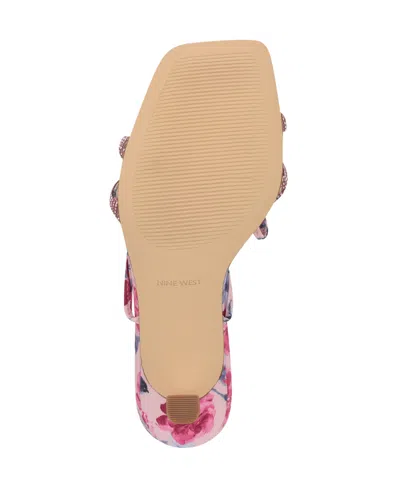 Nine West Women's Raqchel Embellished Lace Up Dress Sandals In Pink Mystic Garden Print