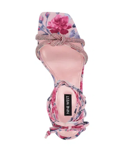 Nine West Women's Raqchel Embellished Lace Up Dress Sandals In Pink Mystic Garden Print