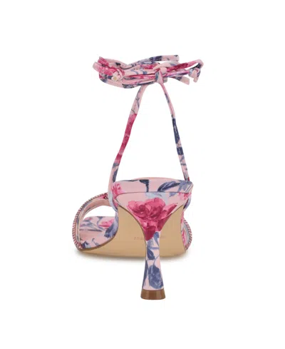 Nine West Women's Raqchel Embellished Lace Up Dress Sandals In Pink Mystic Garden Print