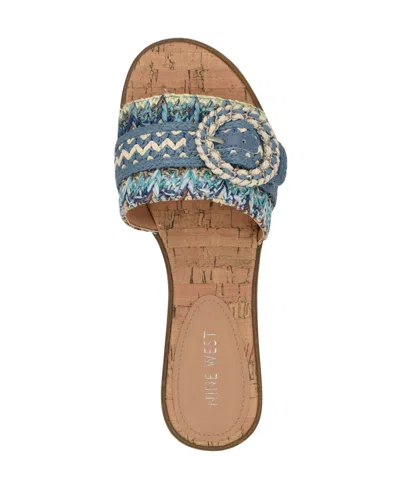 Nine West Women's Poland Woven Slip-on Flat Sandals In Blue Multi