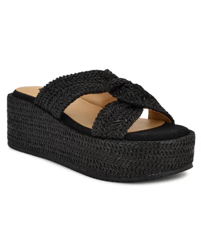 Nine West Women's Cerry Woven Platform Wedge Sandals In Black