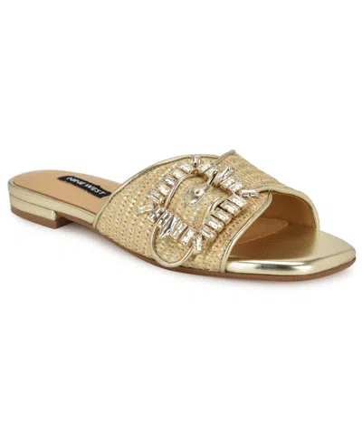 Nine West Women's Laniey Embellished Flat Slide Sandals In Gold