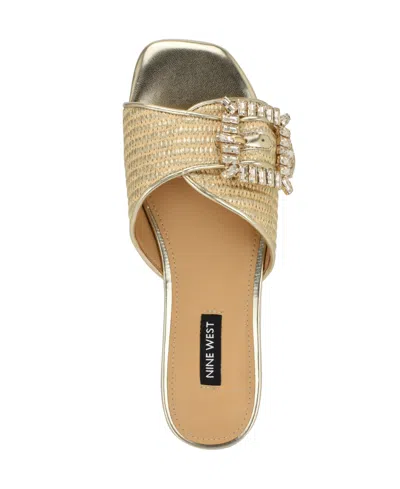 Nine West Women's Laniey Embellished Flat Slide Sandals In Gold