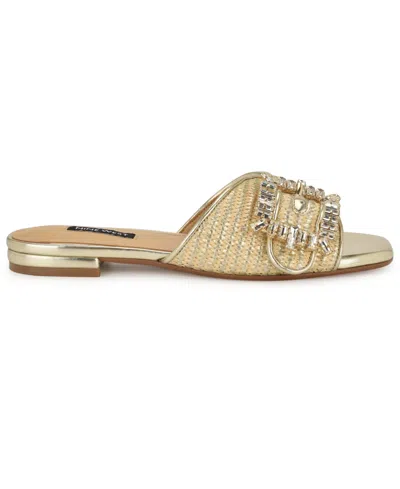 Nine West Women's Laniey Embellished Flat Slide Sandals In Gold