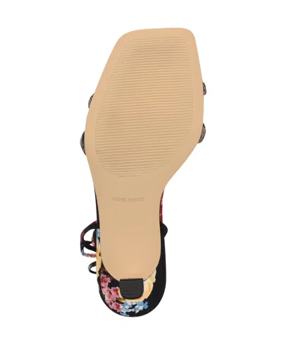 Nine West Women's Raqchel Embellished Lace Up Dress Sandals In Black Scattered Rose