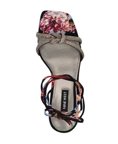 Nine West Women's Raqchel Embellished Lace Up Dress Sandals In Black Scattered Rose
