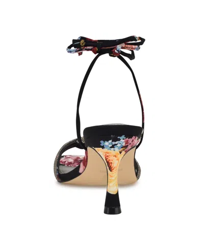 Nine West Women's Raqchel Embellished Lace Up Dress Sandals In Black Scattered Rose