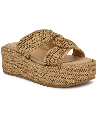 Nine West Women's Cerry Woven Platform Wedge Sandals In Light Natural