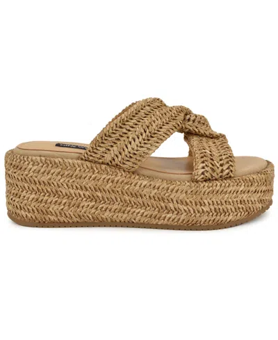 Nine West Women's Cerry Woven Platform Wedge Sandals In Light Natural