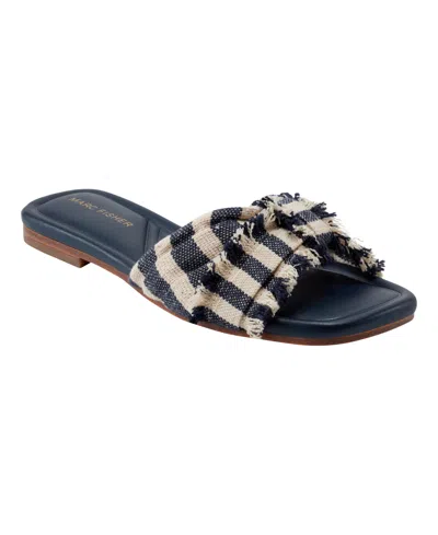 Marc Fisher Women's Orbit Knotted Flat Slide Sandals In Navy Stripe