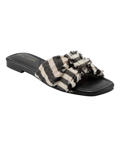 Marc Fisher Women's Orbit Knotted Flat Slide Sandals In Black Stripe