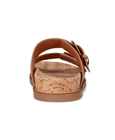 Earth Women's Francii Double Band Flat Slip-on Sandals In Cognac Leather