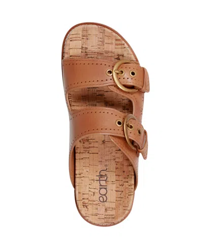 Earth Women's Francii Double Band Flat Slip-on Sandals In Cognac Leather