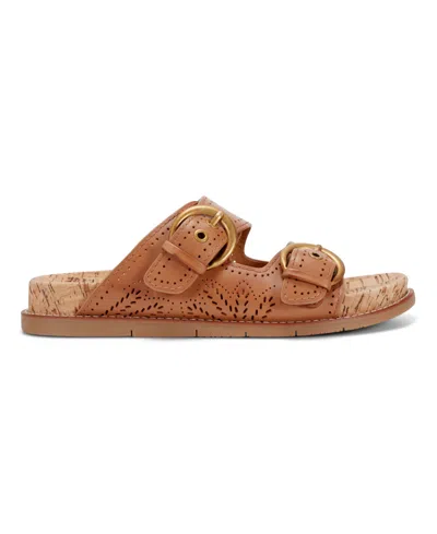 Earth Women's Francii Double Band Flat Slip-on Sandals In Cognac Leather