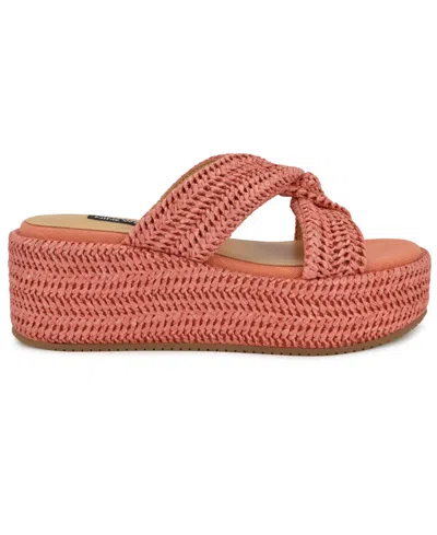 Nine West Women's Cerry Woven Platform Wedge Sandals In Orange